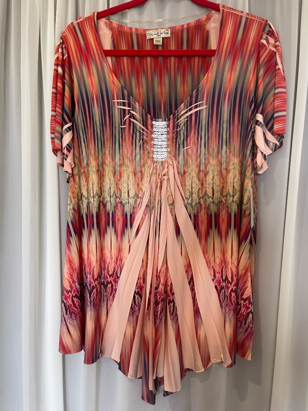 NEW! Live and Let Live Peachtree Tunic Top 2X Pleated Special Printing Sequins